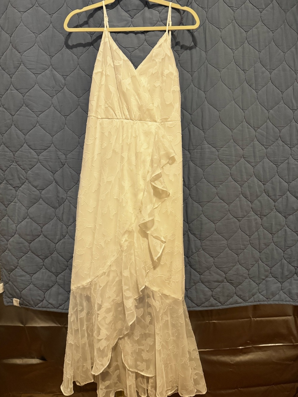 Lulu's Ivory Lace Ruffle Maxi Dress